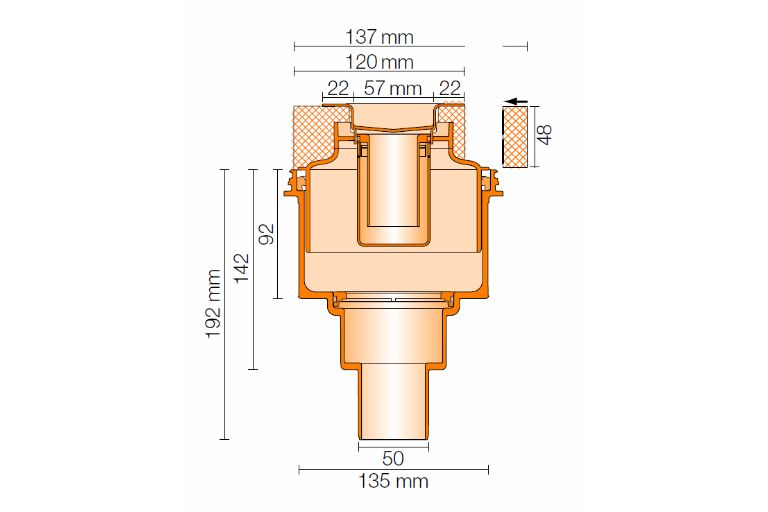 Einbauhöhe 48 mm - Ablaufleistung 1,0 l/s