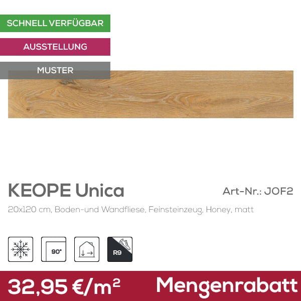 Keope Unica Honey Boden- und Wandfliese Natural (R9) 20x120 cm Keope Unica Honey Boden- und Wandfliese Natural (R9) 20x120 cm